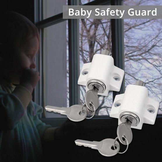 eSynic 2Pcs Sliding Patio Lock Sliding Patio Door Catches Set Security Lock Window and Patio Door Window Bolt Sliding Universal Locks White - Image 3