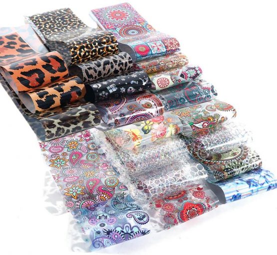 50 Sheets Holographic Nail Foil Transfer Stickers, Mwoot Flower Leopard Metallic Lace Print Nail Art Sticker Tips Wraps Transfer Foil, Starry Sky Patterns Nail Decals DIY Manicure Decoration Kit - Image 3