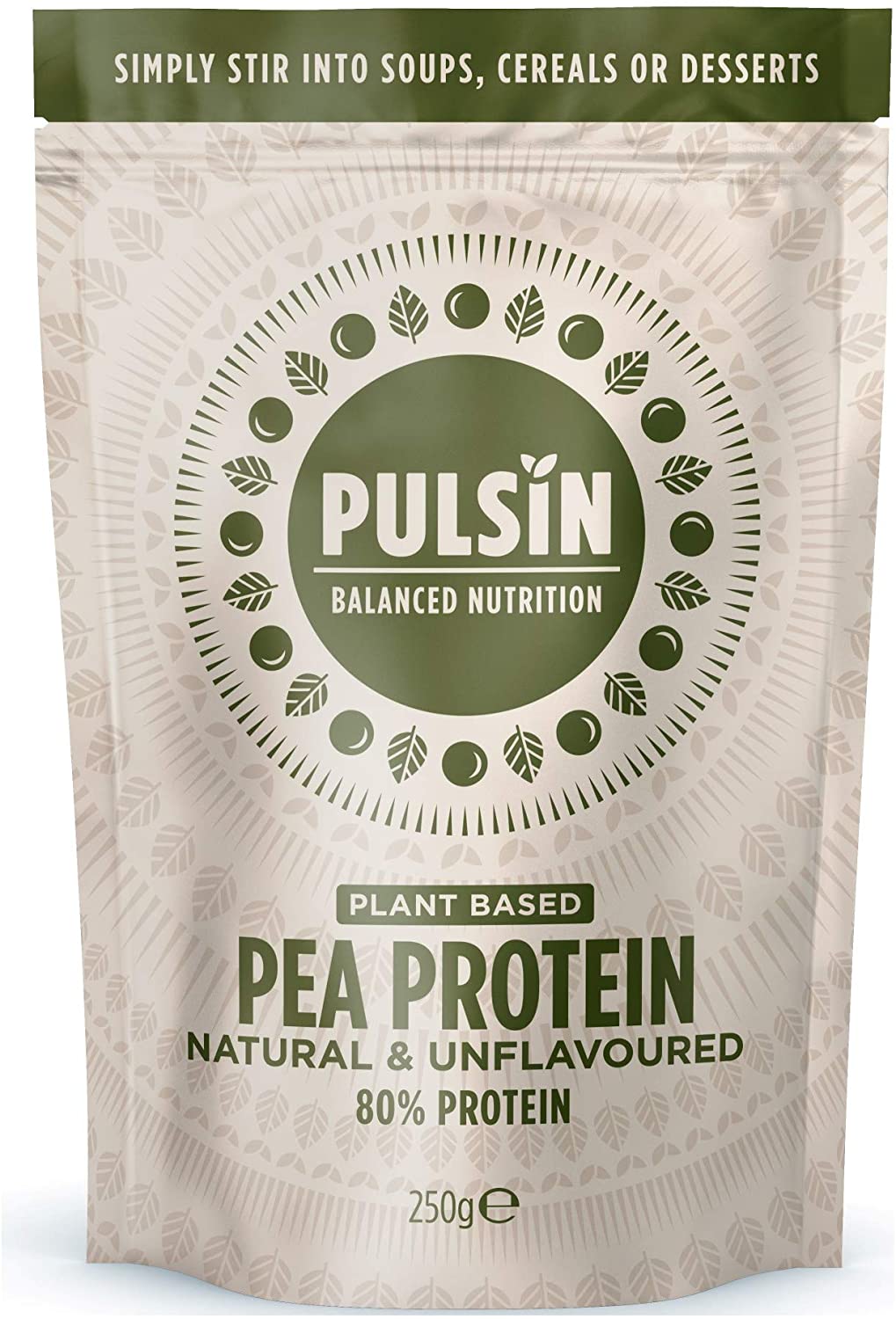 Pulsin, Unflavoured Vegan Pea Protein Powder, 250g, 8.0g Protein, 0g Carbs, 41 Kcals Per Serving, Gluten Free, Plant Based