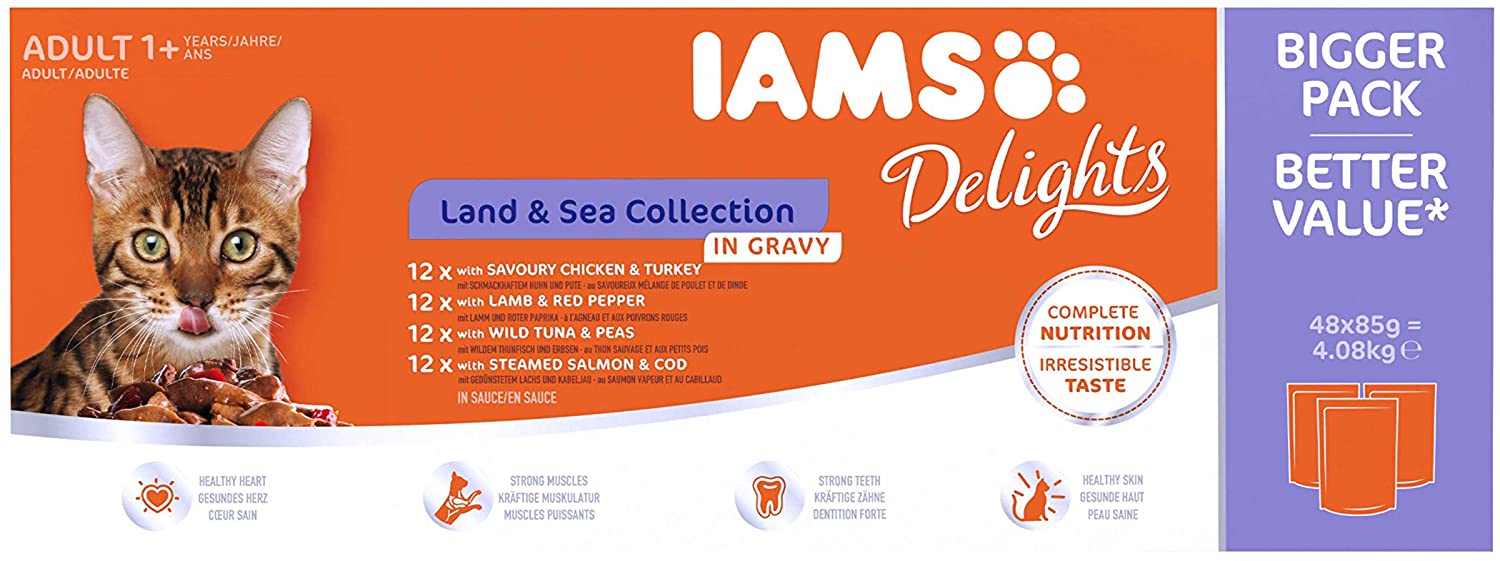 IAMS Adult Wet Cat Food Land & Sea in Gravy 48 x 85g, red, 1 count (Pack of 48) - Image 2