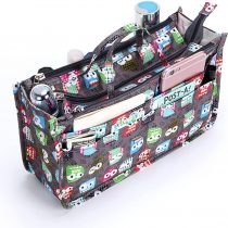 IGNPION Printed Insert Handbag Purse Organiser 13 Pockets Expandable Liner Bag Pouch Zipper Closure Tote Organiser Diaper Bag Insert with Handle (29x 16x 9cm)(Owl)