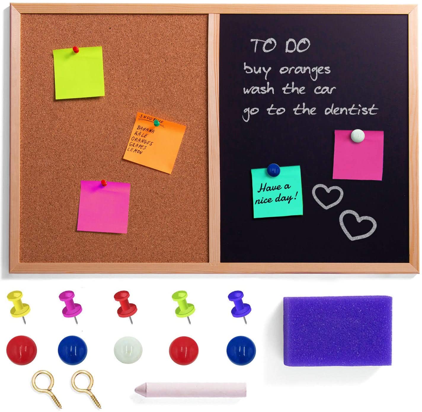 Creative Home 60x40cm 2in1 Chalkboard Magnetic Blackboard Cork Pin Notice Board (+/-3cm), Multicolour, 60 x 40 x 1 cm