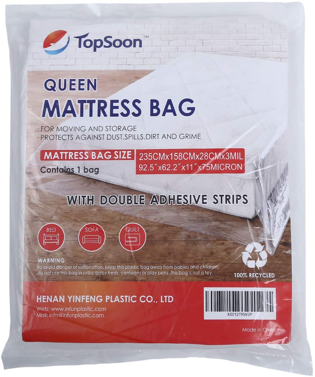 TopSoon Queen Mattress Bags, Heavy Duty Queen Size Mattress Cover for Moving House & Self Store