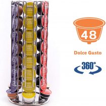 Peak Coffee Revolving Coffee Pod Holder Stand for 48 Dolce Gusto Pods | Coffee Capsule Storage, Organiser & Dispenser | Rotating Tower Wire Rack | Modern Chrome Finish