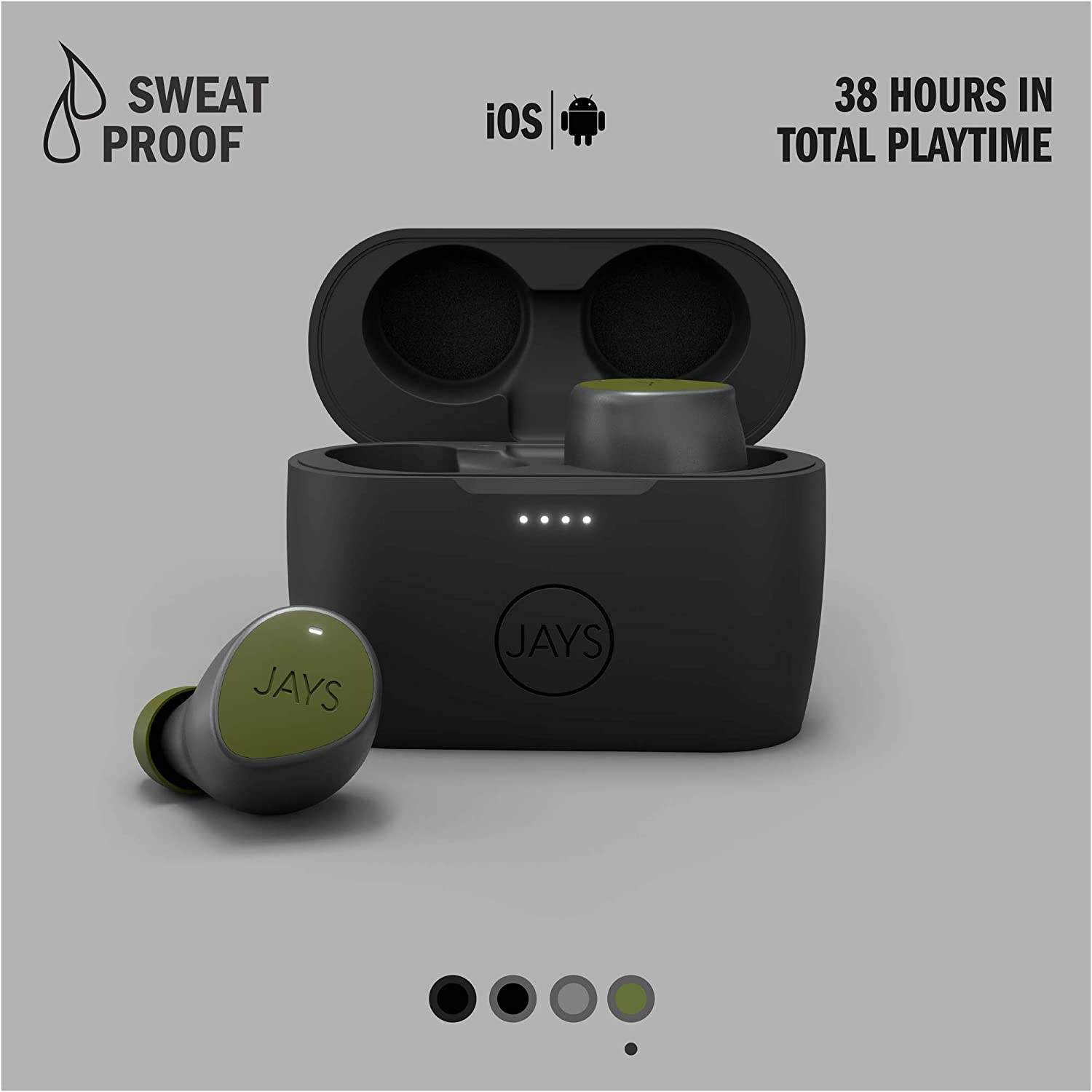 Jays True Wireless Bluetooth Headphones - m-Seven - Green - Earphones In-Ear 38h Playtime & Mic, 4: Green, Ear tips (3 works) - Image 2