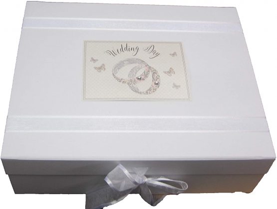 White Cotton Cards Patterned Wedding Rings, Wedding Day Large Keepsake Box (PWR2X)