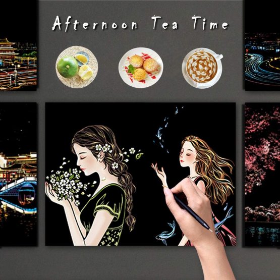 SiYear Rainbow Scratch Painting Paper, City Series Night Scene,Scratch Painting Creative Gift,Scratchboard for Adult and Kids,with 4 Tools,Size:11.7''x8.3''（8pack） - Image 2