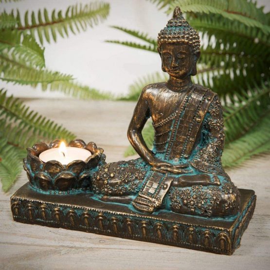 Juliana Meditating Thai Buddha Tea Light Candle Holder Bronze Effect Zen Gift 63052 - Image 2
