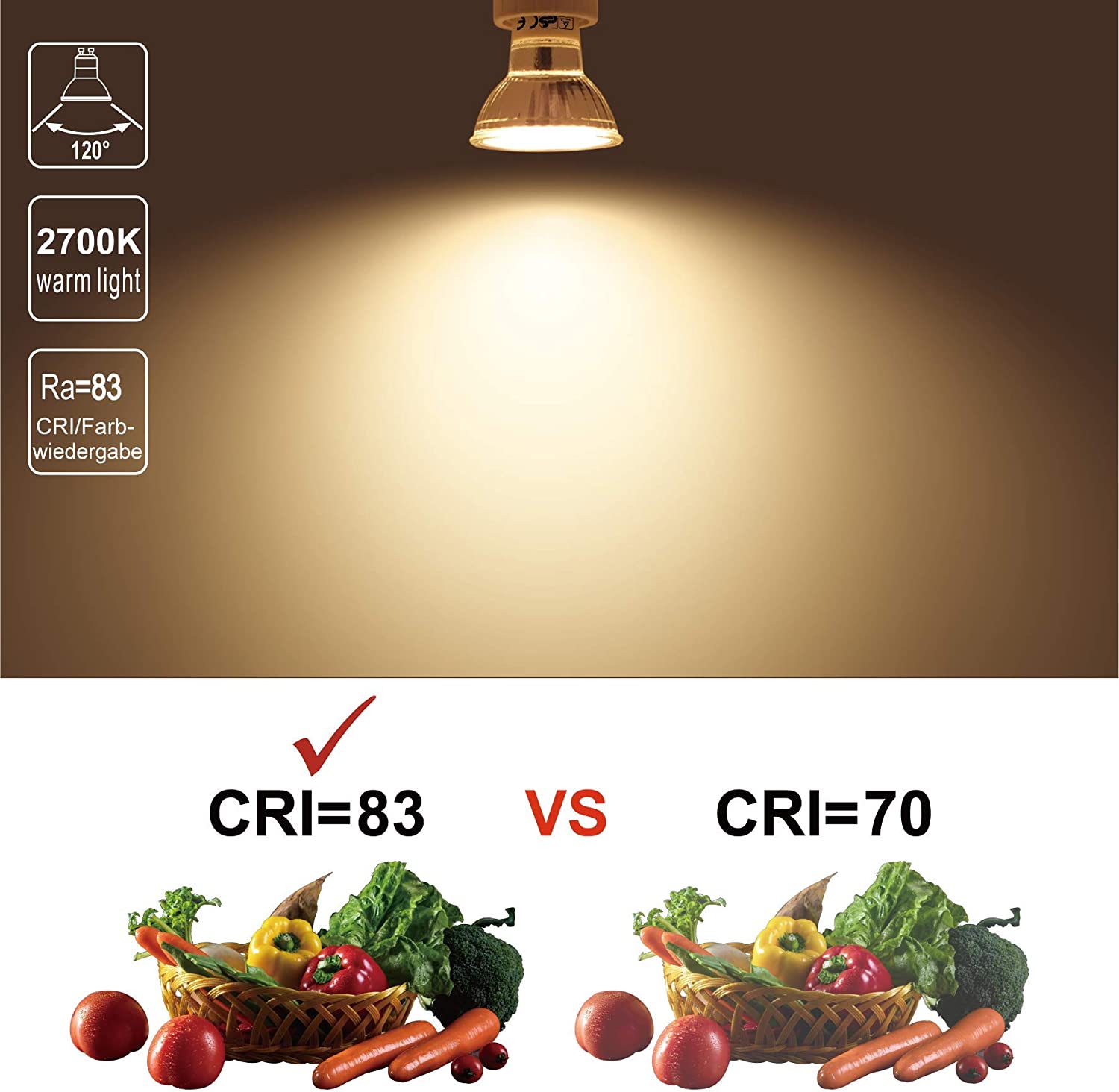 EACLL GU10 LED Bulbs Warm White 4.9W Equivalent 70W Halogen, Pack of 10, 515 Lumens 2700K, AC 230V Flicker-Free Spot Light - Image 3