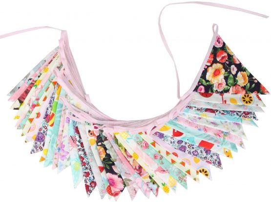 G2PLUS Large Cotton Fabric Bunting Banner 32.8 Feet Double Sided Triangle Flag Garland 36PCS Floral Pennants, Vintage Cloth Shabby Chic Decoration Wedding Birthday Parties - Image 3