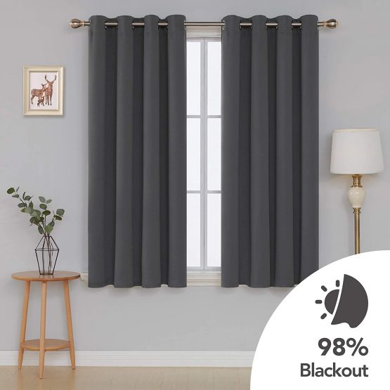 Deconovo Blackout Curtains Eyelet Super Soft Thermal Insulated Ring Top Blackout Curtains for Nursery 46 x 54 Drop Inch Dark Grey 2 Panels - Image 2