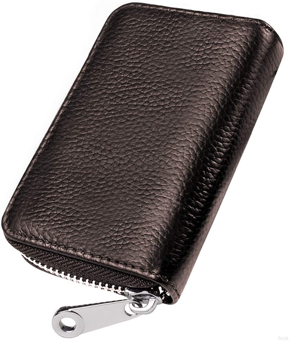 Womens Credit Card Holder Small Rfid Blocking Ladies Wallet with Stainless Steel Zipper Excellent Genuine Leather Accordion Wallets Case for Women ID Compact Slim Blocked Zip Accordian Cards Coffee