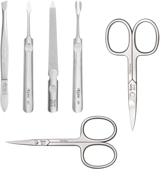 Nippes Solingen Nippes Premium Line Manicure Set 6 Pieces Stainless Steel Rust and Nickel Genuine Cowhide Leather Case with Zip Fastener Brown - Image 4