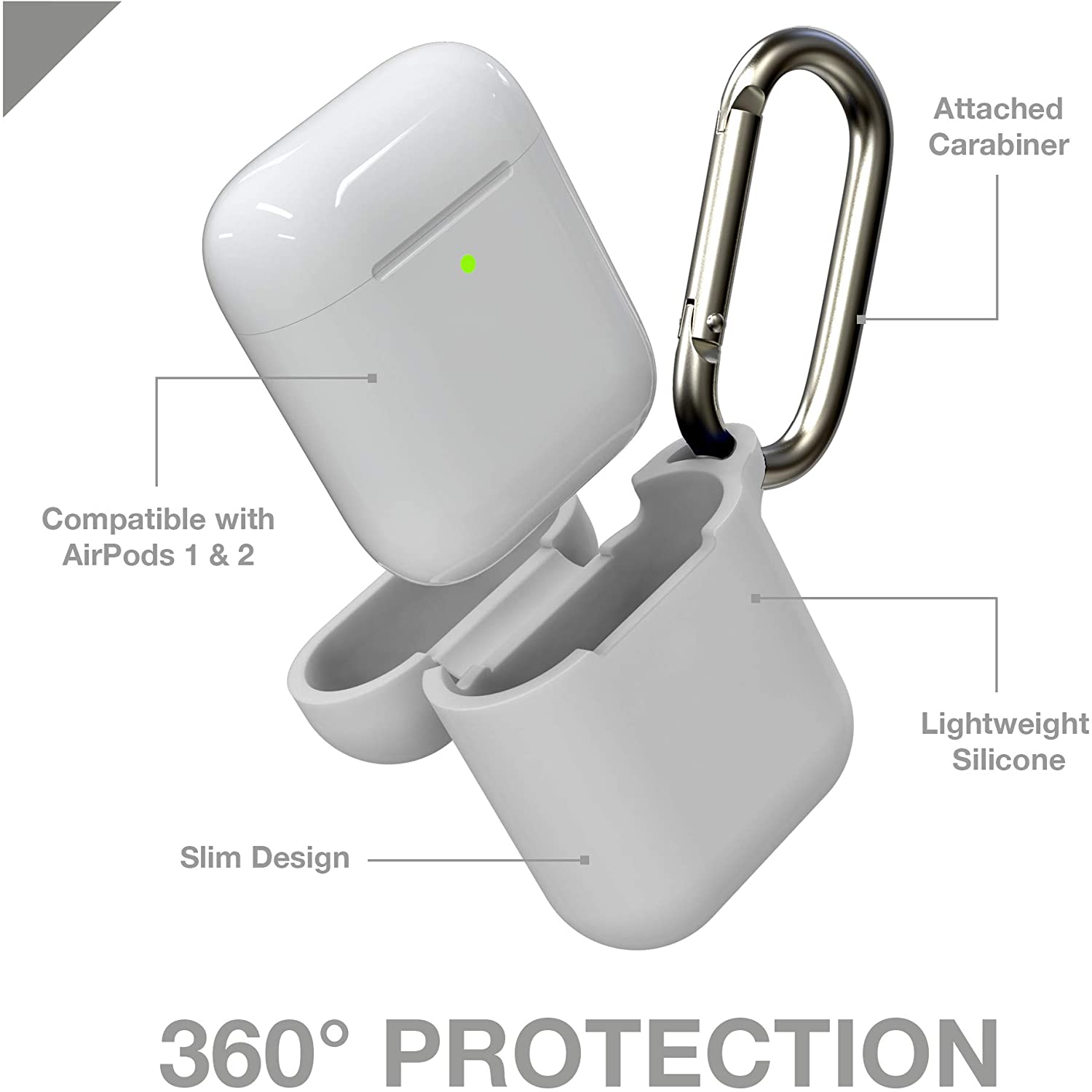 GEAR4 Apollo Airpods Case Fully Protective Lightweight Silicone Airpods 1 Case Airpods 2 Case with Attached Clip - White - Image 2