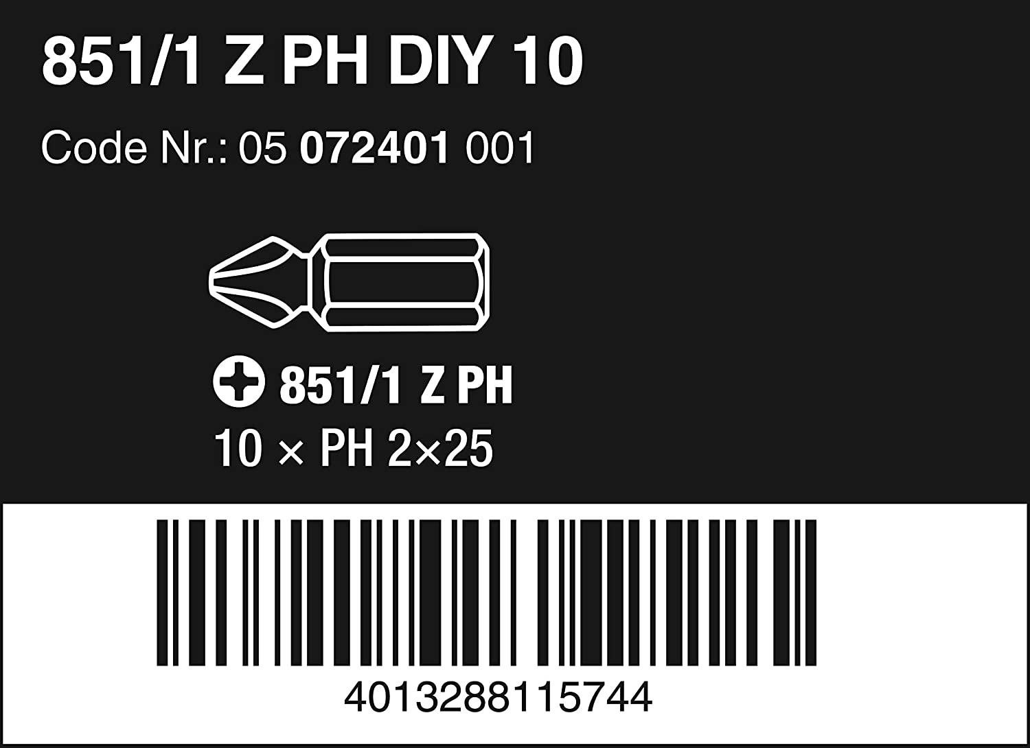 Wera 05072401001 Phillips Extra-Tough Bits 851/1 Z PH2 x 25 mm, Pack of 10, Silver, PH 2 x 25 mm - Image 2