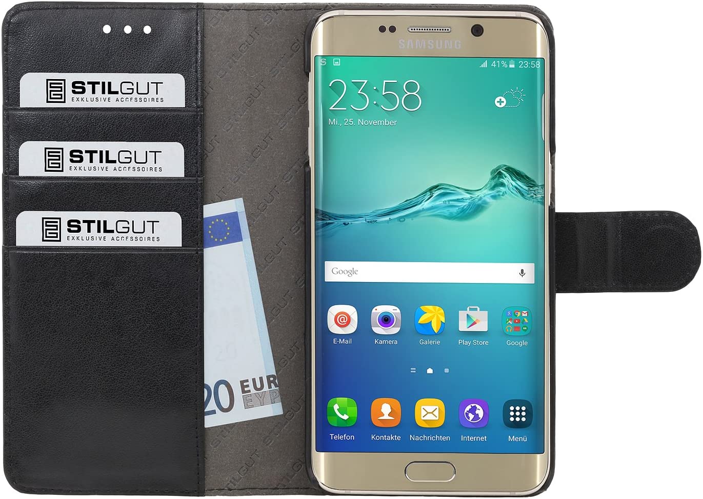 StilGut Talis, Wallet Case Compatible with Samsung Galaxy S6 edge+ with Card Slots, Black
