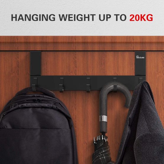 Anjuer Over the Door Coat Clothes Hanger Rack 5 Hooks for Bedroom Bathroom Kitchen Door, Towels Hats Robes Keys Handbags Hooks Accessories, Aluminum Alloy Black - Image 3