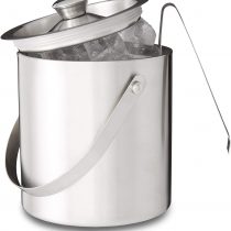 Relaxdays Round Bucket with Lid, Tongs, Ice Cube Container for Bars and Parties, 2 L, Wine Cooler, HxWxD: 17x15x15cm, Silver, Stainless Steel, 15 x 15 x 17 cm