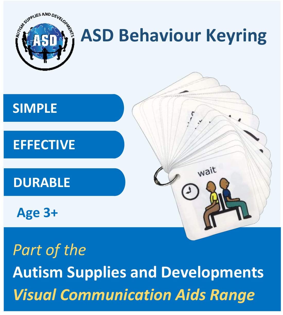 Behaviour Keyring Nonverbal Autism Lanyard, 22 Communication Cards, SEN, Autism Learning Resources
