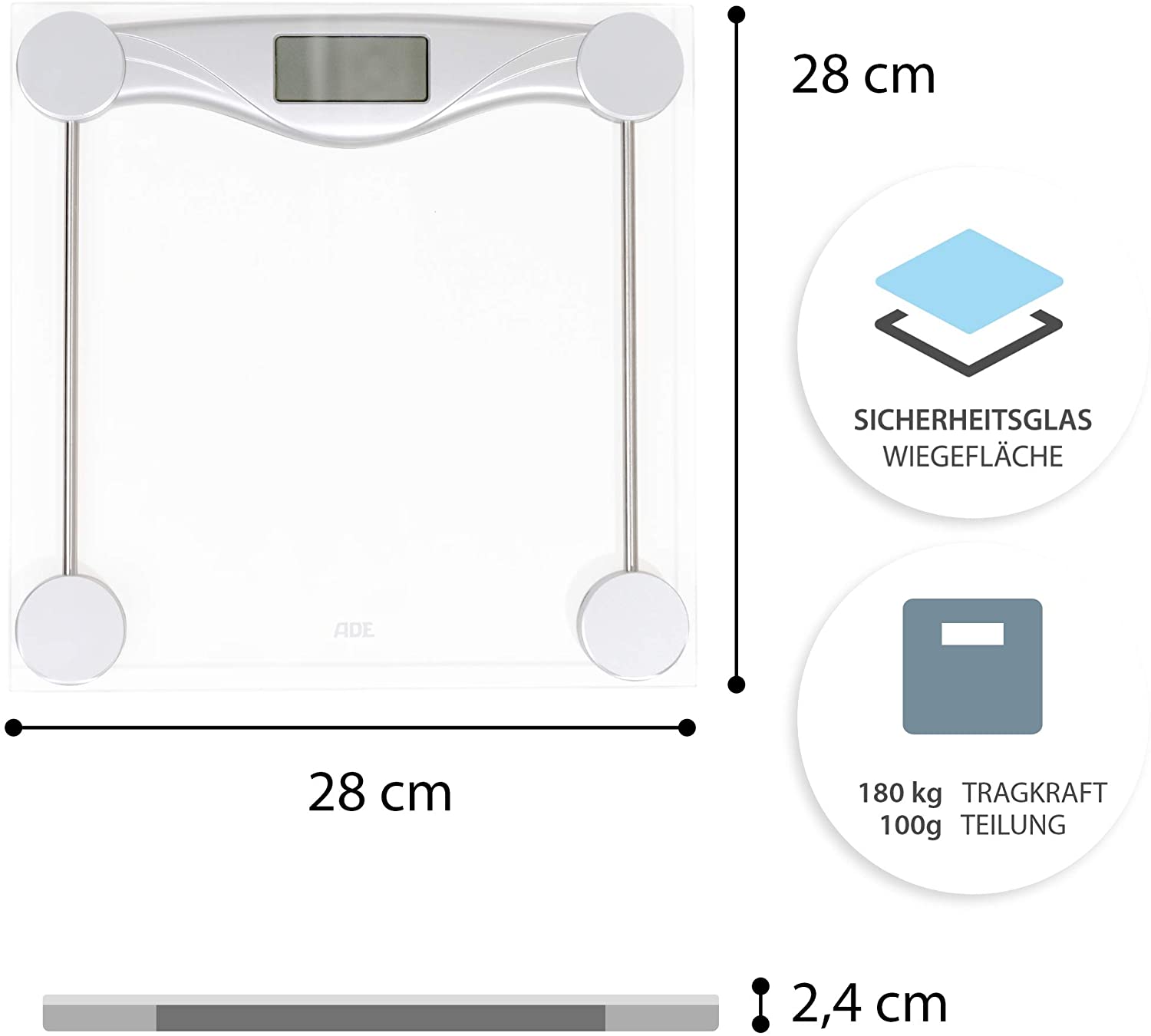 ADE BE1510 Olivia Digital Bathroom Scale, One Size, 180 kg, Silver - Image 2