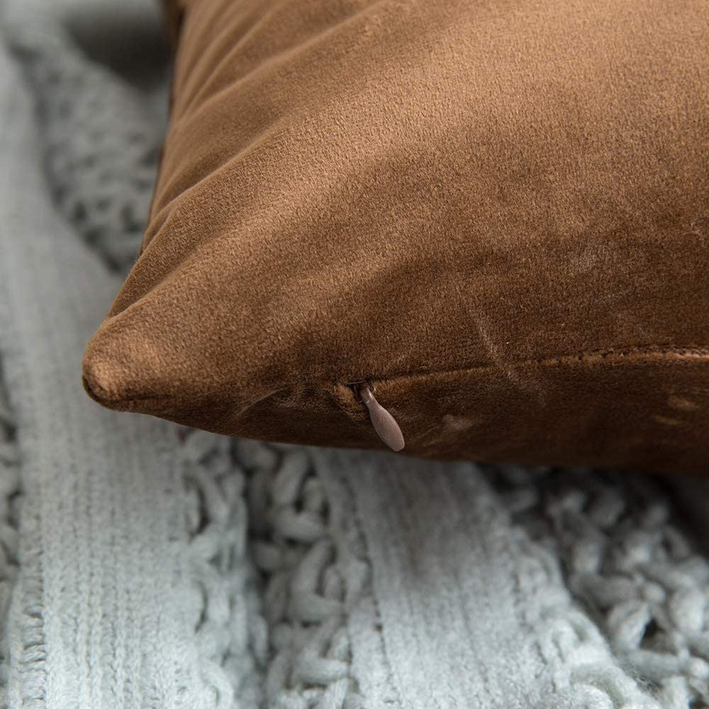 MIULEE Pack of 2 Velvet Soft Decorative Square Throw Pillow Case Cushion Covers Luxury Pillowcases for Livingroom Sofa Bedroom with Invisible Zipper 50cm x 50cm,20x20 Inches Chocolat - Image 3