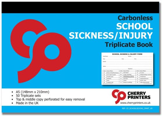 Cherry NCR School Sickness & Injury Triplicate Book A5 (148mmx 210mm) 50 Sets Carbonless