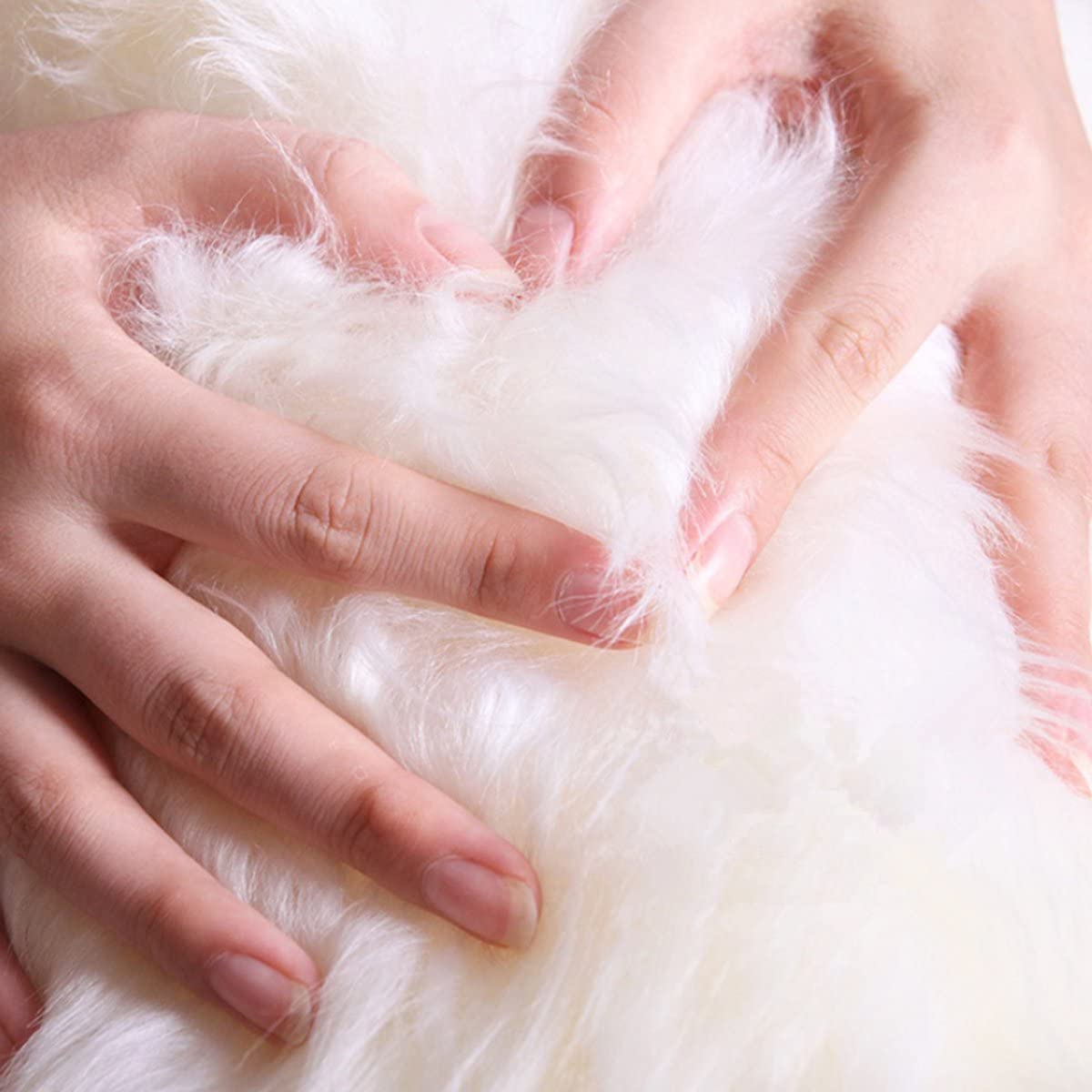 HEQUN Circular Faux Fur Sheepskin Style Rug Faux Fleece Chair Cover Seat Pad Soft Fluffy Shaggy Area Rugs For Bedroom Sofa Floor (White, 90 X 90 CM) - Image 2