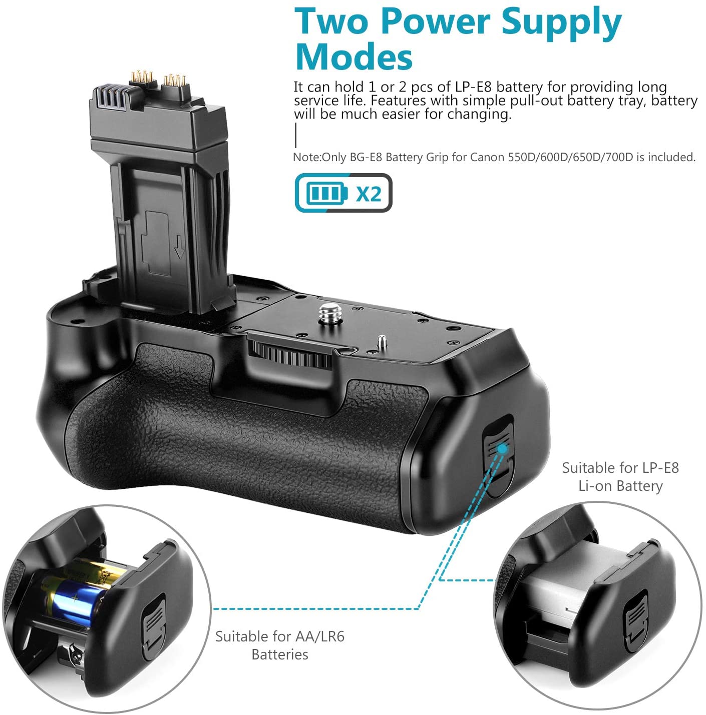 Neewer BG-E8 Replacement Battery Grip for Canon EOS SLR Cameras, Color: black - Image 3