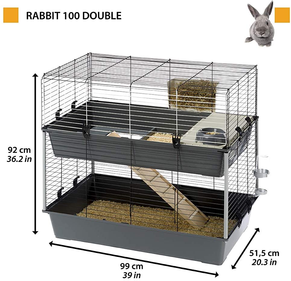 Ferplast Rabbit Cage Two floor RABBIT 100 DOUBLE, Small Animal Cage, Guinea Pig Cage, Accessories Included 95 x 57 x h 93,5 cm - Image 2