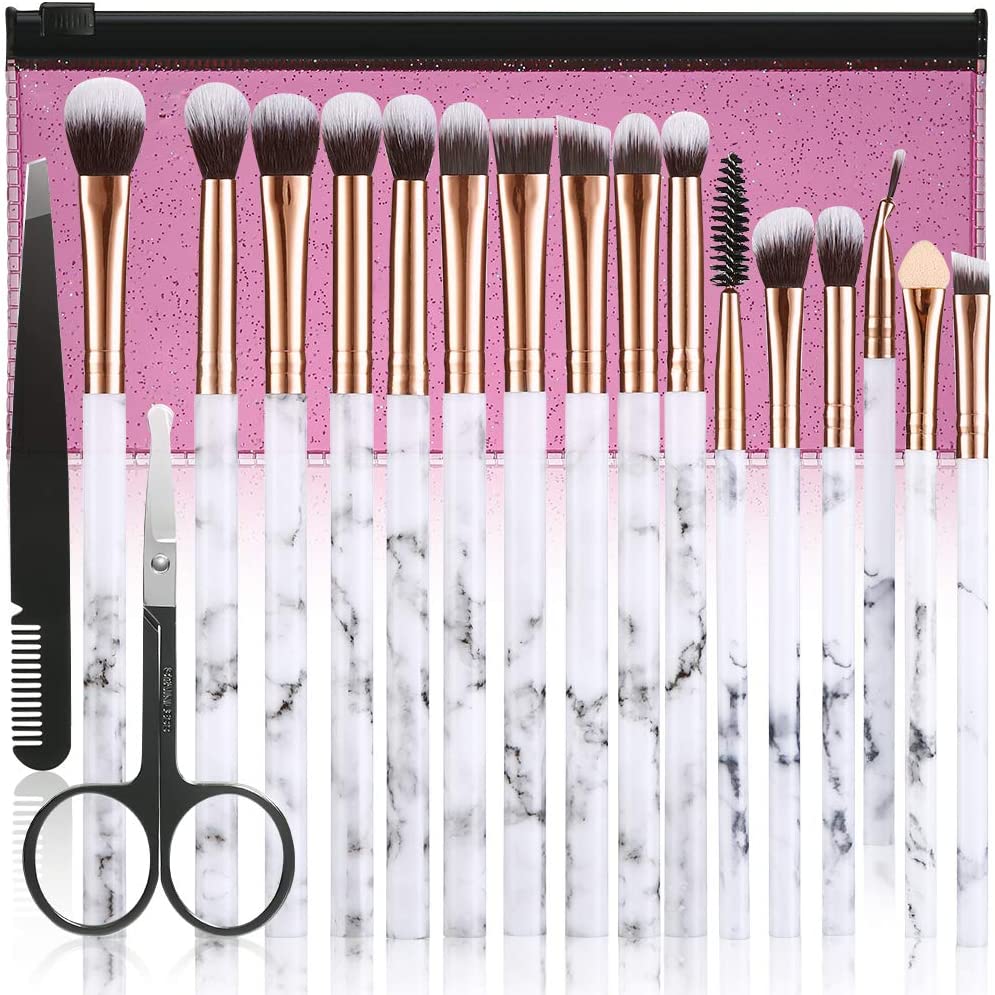 Makeup Brushes Set DUAIU 16PCS Vegan Synthetic Make up Brushes Foundation Eyeshadow Concealer Eyebrow Black Marble Brush Set including Makeup Brush Holder and Gift Box