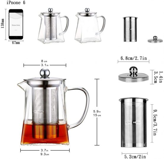 TOYO HOFU Clear Glass Teapot with 304 Stainless Steel Infuser Strainer & Lid for Loose Tea, Borosilicate Glass -20 Degrees to 150 Degrees 600ML - Image 4