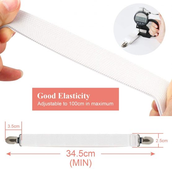 Soneer Adjustable Bed Fasteners,8pcs Sheet Straps Suspenders with Metal Clips, White, - Image 3