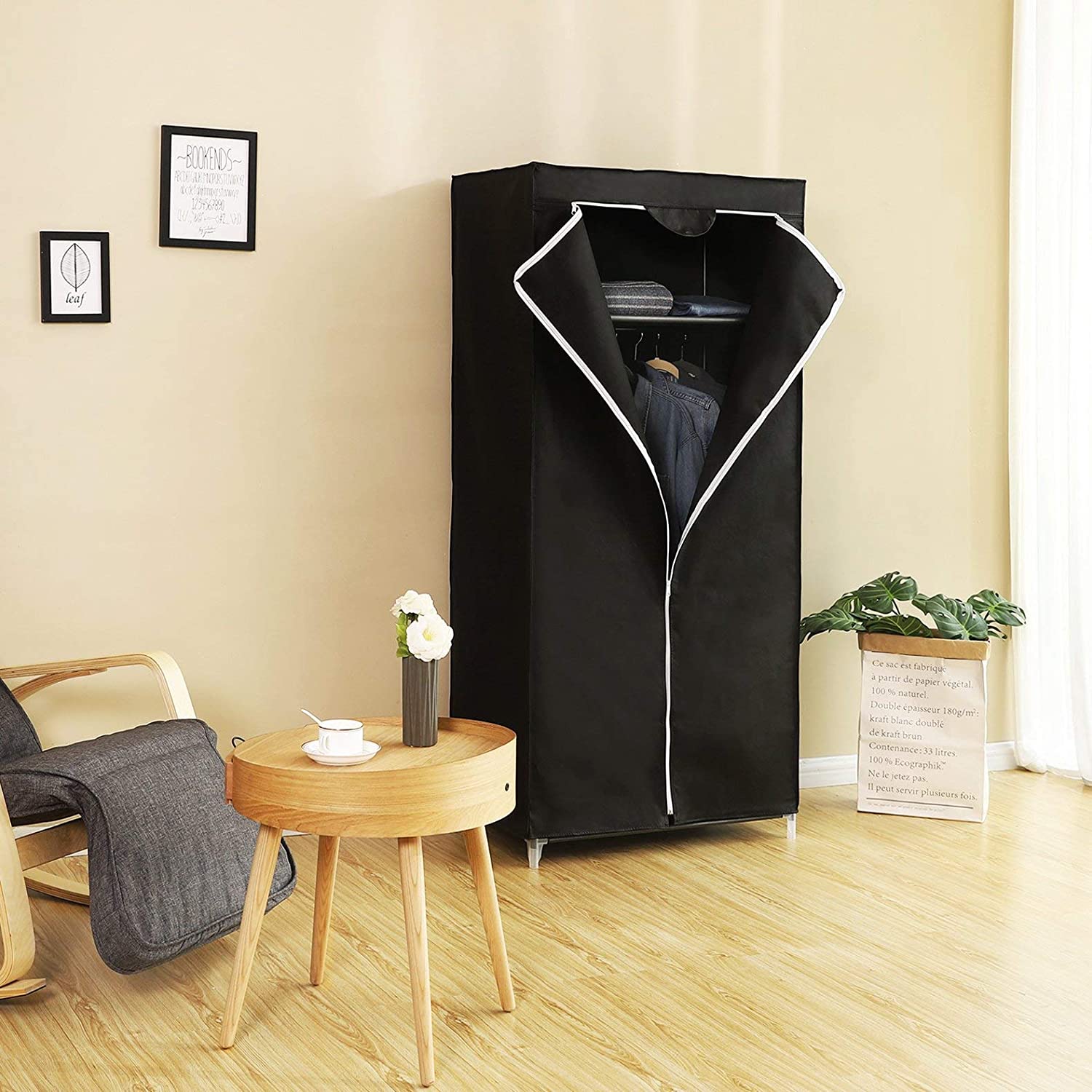 SONGMICS Fabric Wardrobe, Foldable Closet with Hanging Rail, Single Clothes Rack, Storage Organiser for Bags Toys, Shoes - Image 3