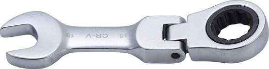BGS 6915 | Ratchet Ring Spanner | Short | 120 mm | Angled | SW 15 mm | Ratchet Spanner Fine Toothed CV Steel