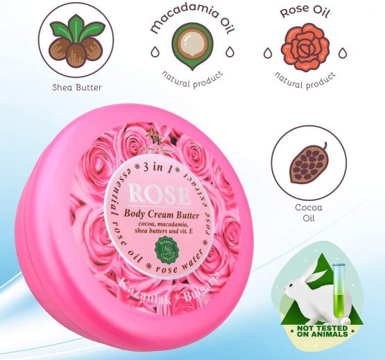 Body Cream Butter, Skin Rejuvenating Moisturiser with Natural Rose Oil and Rose Water; Natural Cocoa, Macadamia and Shea Butter, Vitamin E, Tattoo Care Cream, No Paraben, No Petrolatum, 250ml - Image 2