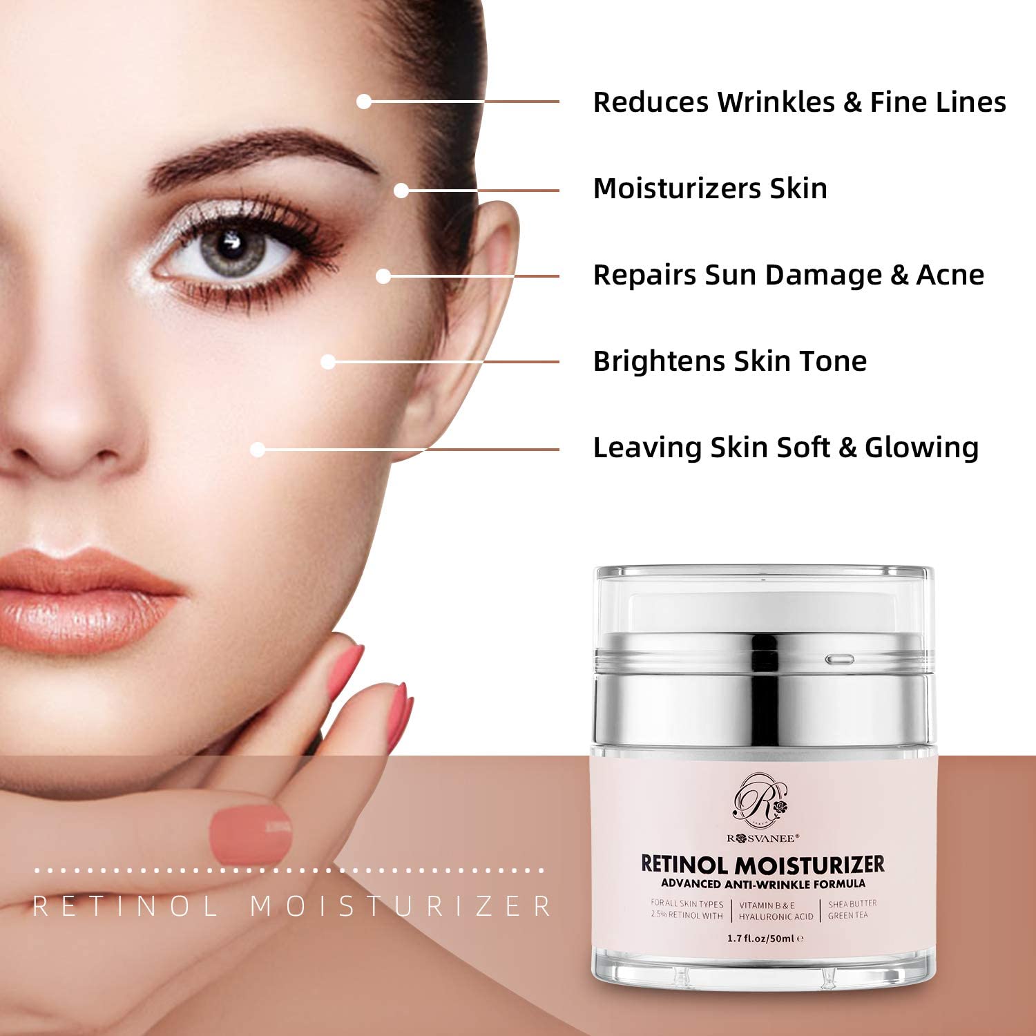 ROSVANEE Retinol Moisturizer Dermatologist Tested Anti Aging Cream for Face Neck and Eye with 2.5% Retinol - Image 3