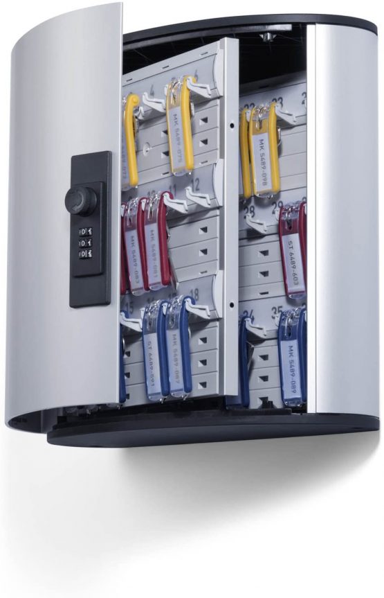 Durable Key Safe Box 36 - Wall Mounted Key Holder Cabinet with combination lock for up to 36 Key Clip Keys - Securely lock keys away - Aluminium Keysafe including 6 Key Clip Tags
