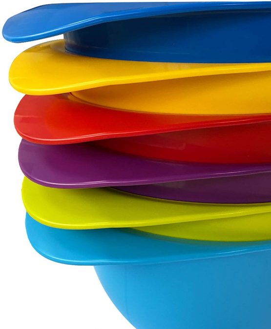Mixing Bowl with spout and Handle | Set of 6 - Red, Blue, Purple, Green, Yellow, Light Blue | Beautifully Coloured Bowl Set | Compact, Stackable & Ergonomically Designed | Proudly Made in The UK - Image 3