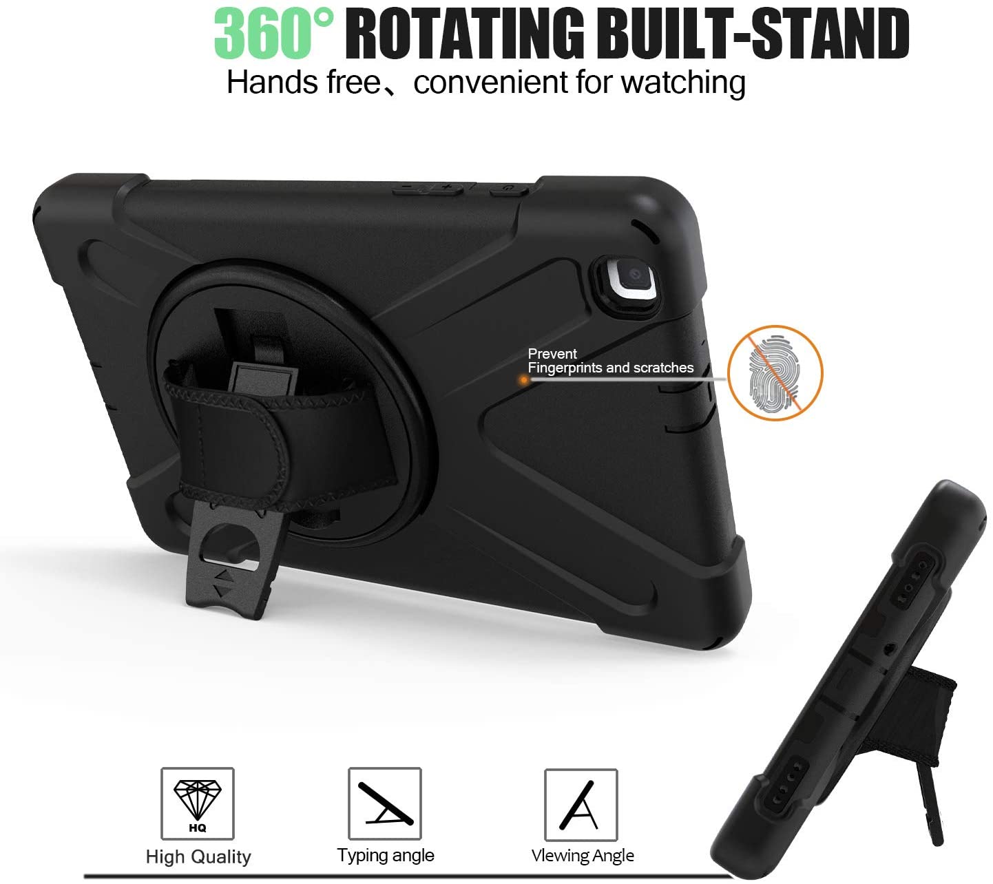Gerutek for Samsung Galaxy Tab a 8.0 2019 Case,SM-T290/T295 Case,Heavy Duty Shockproof Rugged Samsung Tab a 8 inch tablet Protective Case 360 Rotating Stand,Hand/Carry Strap Cover Case,Black - Image 3