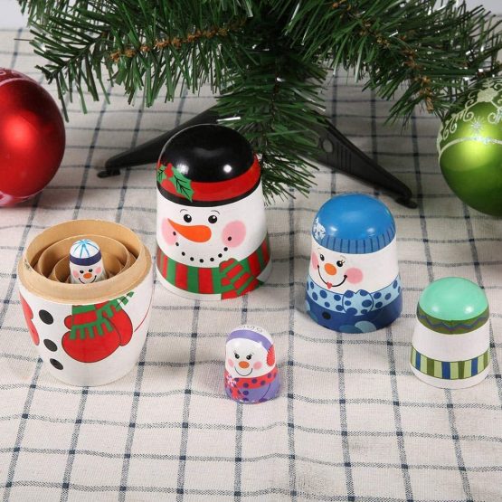 Christmas Nesting Dolls, 5pcs Christmas Hand-painted Cute Wooden Matryoshka Dolls Russian Nesting Dolls Set Home Decoration (Snowman) - Image 4