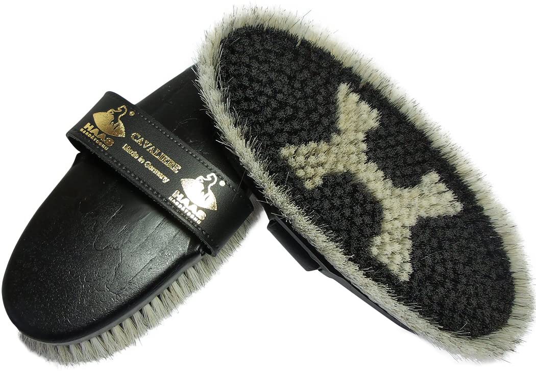 Haas 4025589206304 Cavaliere for women made of horsehair with longer bristle edge and leather hand strap, size 200 x 85 mm