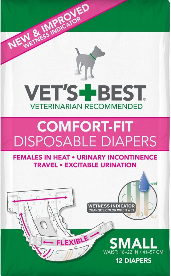 Vet's Best Comfort Fit Dog Diapers | Disposable Female Dog Diapers | Absorbent with Leak Proof Fit | Small 12pk