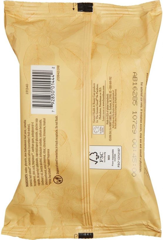 Burt's Bees 99.1% Natural Facial Cleansing Towelettes, Face Wipes for Normal Skin with White Tea Extract, 30 Count - Image 2