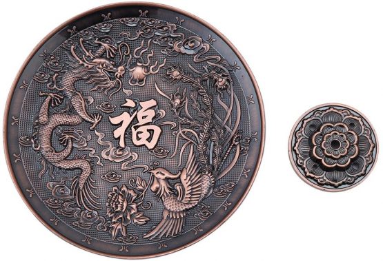 Akozon Incense Burner, Zinc Alloy Incense Stick Burner Holder Dragon Pattern Censer Plate for Bedroom Temple Office (Rotes Kupfer) - Image 3