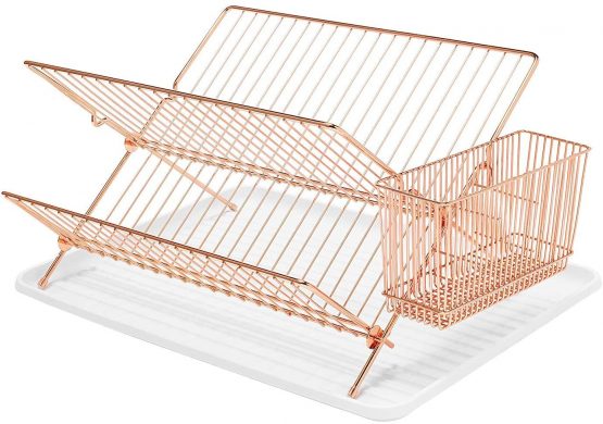 simplywire - Folding Dish Drainer - Plate Drying Rack with Cutlery Holder - Copper - Image 2