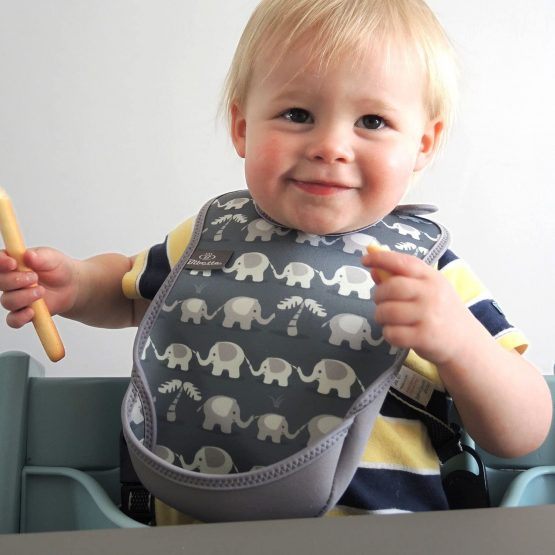 Bibetta Ultrabib Baby Bib with Pocket - Feeding Bibs for Babies (Grey Elephants) - Image 3