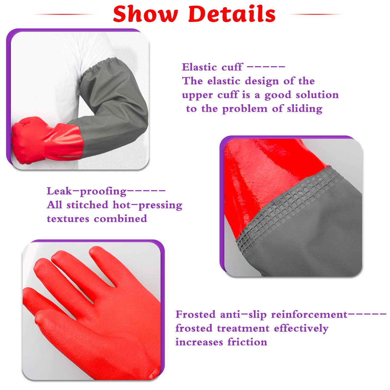 Coopache Waterproof Pond Gloves, Extra Long Sleeve Full Arm Gloves for Men and Women Red, L - Image 3