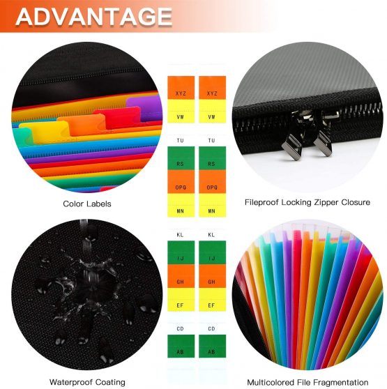 Fireproof File Organiser, Expanding File Folder Fireproof and Waterproof Document Bag with Fire Resistant Zipper, Portable Files Organisers A4 for Bills and Valuables Storage Protection(13 Pockets) - Image 4