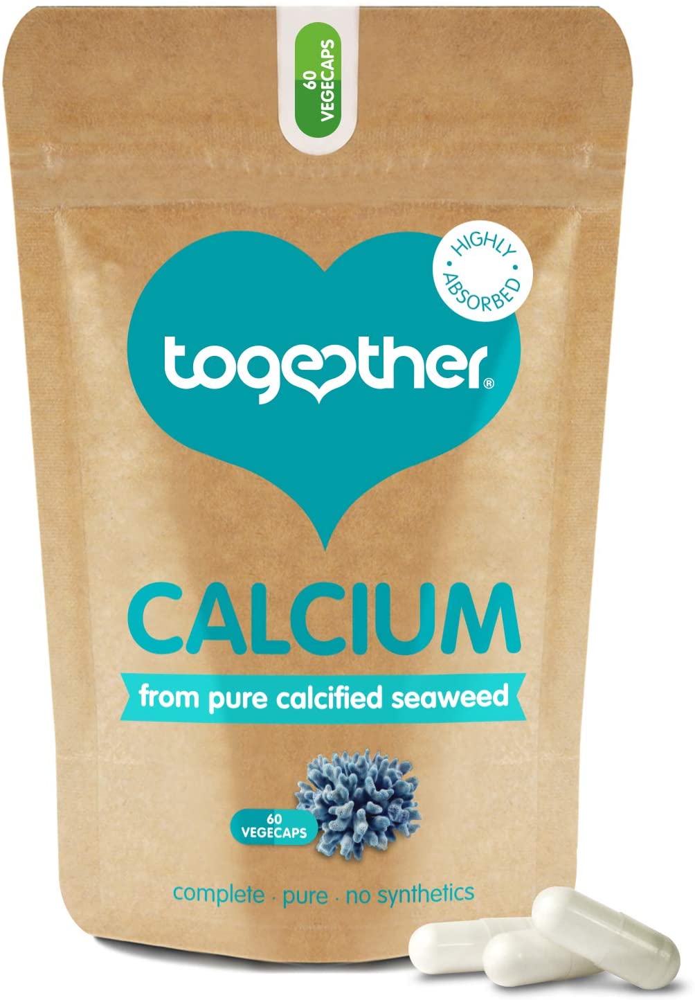 Calcium - Together Health - Seaweed-Based Calcium - 72 Trace Minerals - Vegan Friendly - Made in The UK - 60 Vegecaps