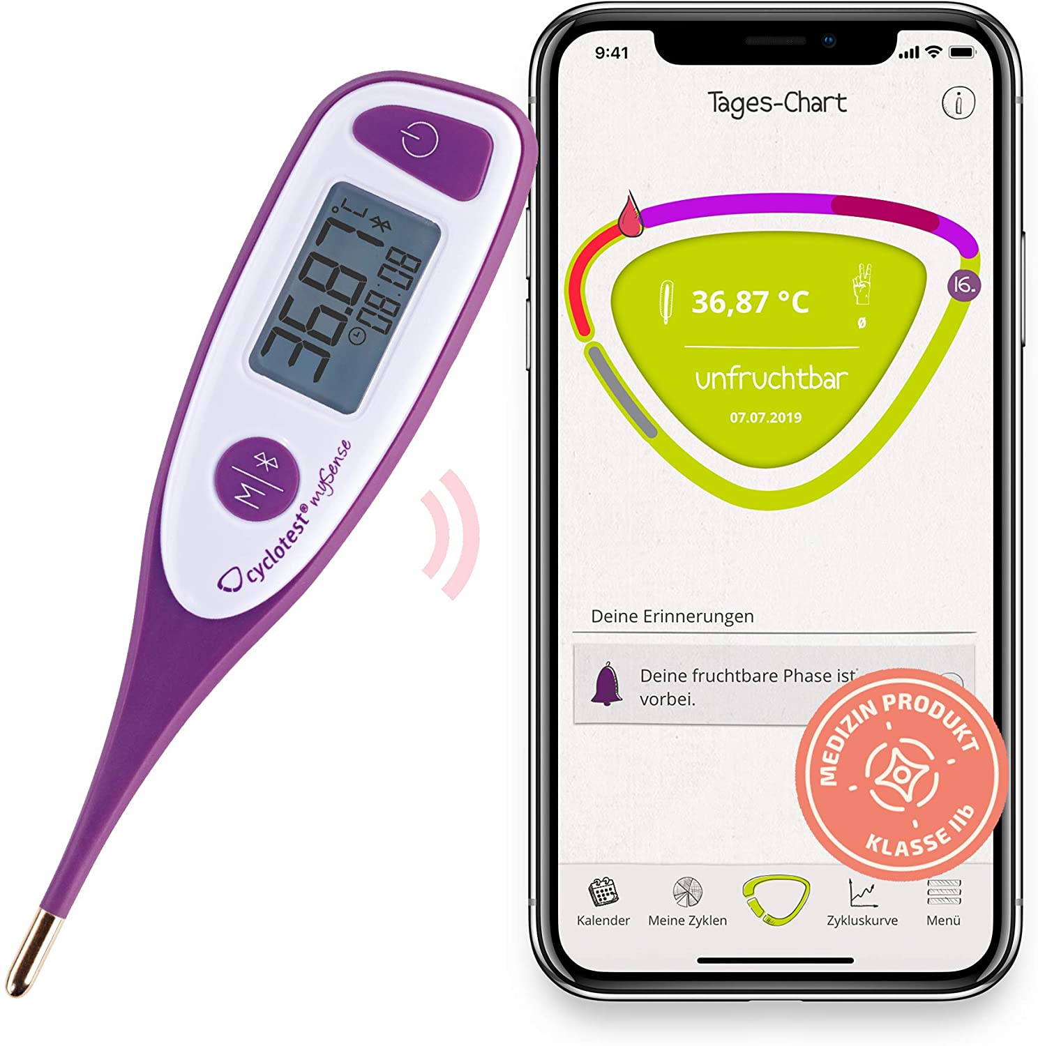 cyclotest mySense Bluetooth Basal Thermometer for Cycle Control NFP Thermometer with App for